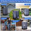 Tire Cover Waterproof Outdoor Indoor，Durable 420D Tire Covers for Storage,Universal Tyre Dust Protective Cover with Waterproof Zipper,Bottom Drawstring and Air Vent (Grey & Black)