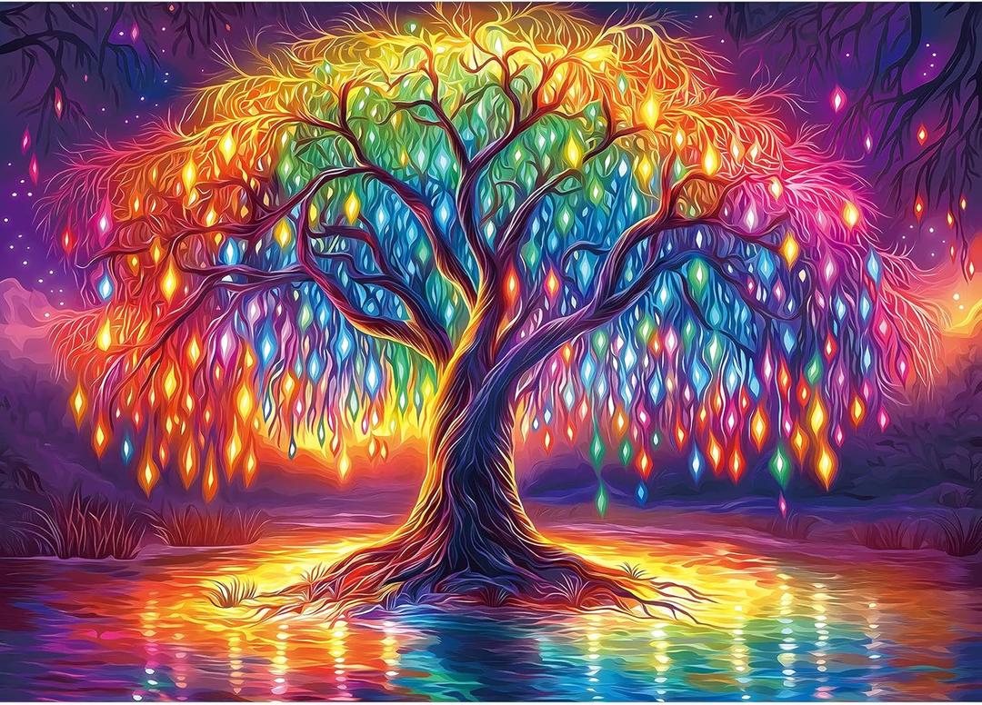 Blueforest 1000 Piece Puzzles for Adults, Neon Life Tree Puzzles for Adults, Hard Challenge Art Jigsaw Puzzle, for Gifts Xmas Birthday Party Games Family, 27.5 * 19.7 inch - Dust Free Puzzle