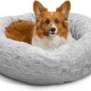 Best Friends by Sheri Original Calming Donut Dog and Cat Bed, Lux Faux Fur, Gray, (30in x 30in) - Anxiety Relief for Pets Up to 45 lbs (Medium)