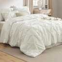 Bedsure King Size Comforter Set Ivory - Bed in a Bag Bedding Set 7 Pieces, GentleSoft Pintuck Bed Set Gift for Family, Pinch Pleat Ivory Comforter with Sheets, Pillowcases & Shams