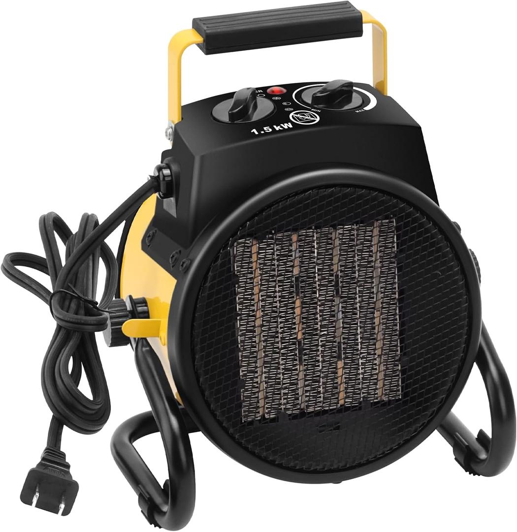 Greenhouse Heater with Thermostat, 1500W Outdoor Heaters for Patio, 3S Fast Heating & 3 Heat Modes, Overheat Protection, Electric Space Heater for Patio, Garage, Greenhouse, Bedroom (Yellow)