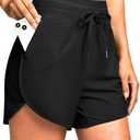 G Gradual Women's 4'' High Waisted Swim Board Shorts Quick Dry Swimming Bathing Suit Bottoms for Women with Pockets Liner.L