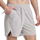 Men's Running Athletic Shorts 5 inch Quick Dry Workout Short Tennis Gym Shorts with Zipper Pockets (Medium, Light Gray)