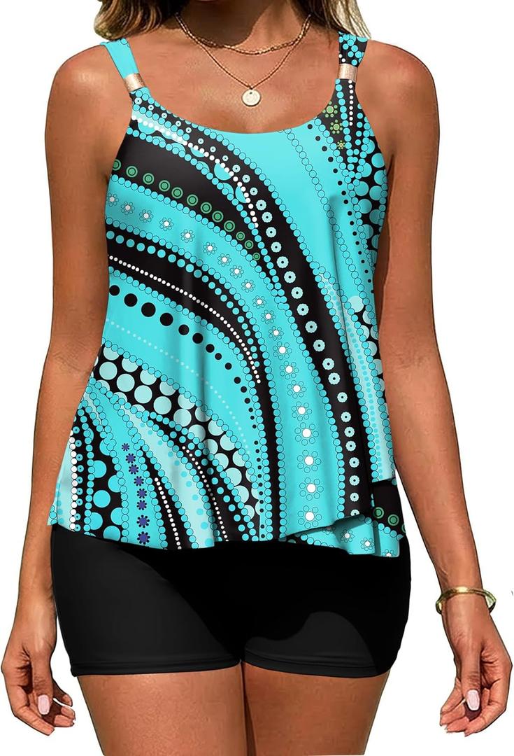 Arolina Womens Two Piece Swimsuit Ruffle High Waisted Tankinis Flowy Bathing Suit Modest Swimwear with Pockets (S-26W)