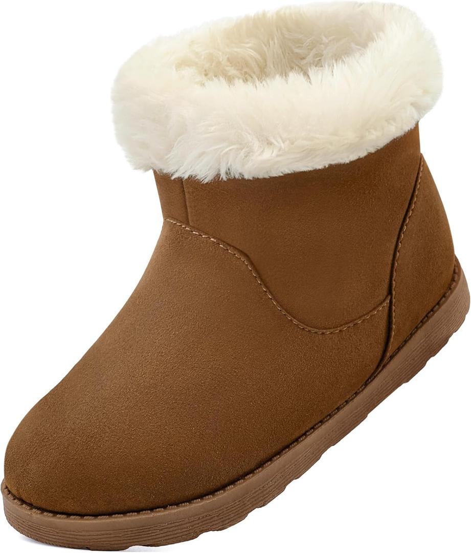festooning Girls & Toddler' Faux Fur Shearling Style Boots, Girls Warm Winter Flat Non-Slip Zip Snow Boots for Indoor Outdoor(Toddler/Little Kid/Big Kid) (Brown), Size 4