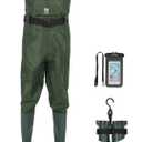 TIDEWE Bootfoot Chest Wader, 2-Ply Nylon/PVC Waterproof Fishing Hunting Waders with Boot Hanger for Men Women Green Brown 9