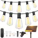 BLIATLUS 100FT Super Bright Solar String Lights Outdoor Waterproof with Remote Control 30+2 Shatterproof LED ST38 Bulbs for Porch Garden Market Bistro Patio Backyard Fence