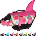 Dogcheer Dog Life Jacket Shark, Hawaiian Style Dog Life Vest for Swimming Boating with Superior Buoyancy and Rescue Handle, Reflective Pet Swim Vest for Dogs - Flower Pink, L