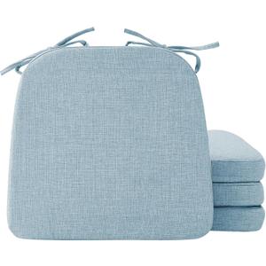 Ruqmuis Chair Cushions for Dining Chairs, 2" Thick Seat Cushions for Kitchen Chairs, D-Shaped Chair Pads with Washable Cover, Ties and Non Slip Backing, 17'' x 16'', Set of 4, Light Blue