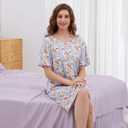 Nightgowns for Women, Women's Sleepwear Lightweight Cotton Nightdress, Crew Neck Sleepshirt Short Sleeve Loose Fit (L)