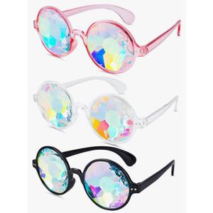 Frienda 3 Pairs Kaleidoscope Rave Glasses Festivals Goggle Rainbow Sunglass Kaleidoscope Sunglass Prism Refraction Glasses