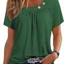 Womens Summer Tops Short Sleeve Asymmetrical Neck T Shirts with Buttons (XX-Large, 06-green)