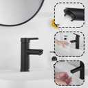 GGStudy Black Bathroom Faucet Single Handle One Hole 1 or 3-Hole 4" Installation Stainless Steel Bathroom Vanity Faucet Matching Pop Up Drain with Overflow