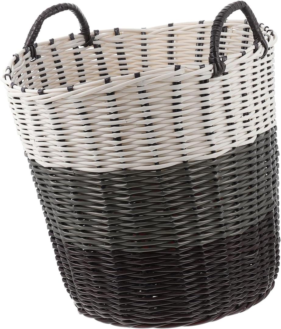 OFFSCH Handheld Laundry Basket 34cm Versatile Storage Basket Plastic Woven Household Clothing Organizer Brown-Gray-White for Bedroom and Bathroom Accessories, 3 pack