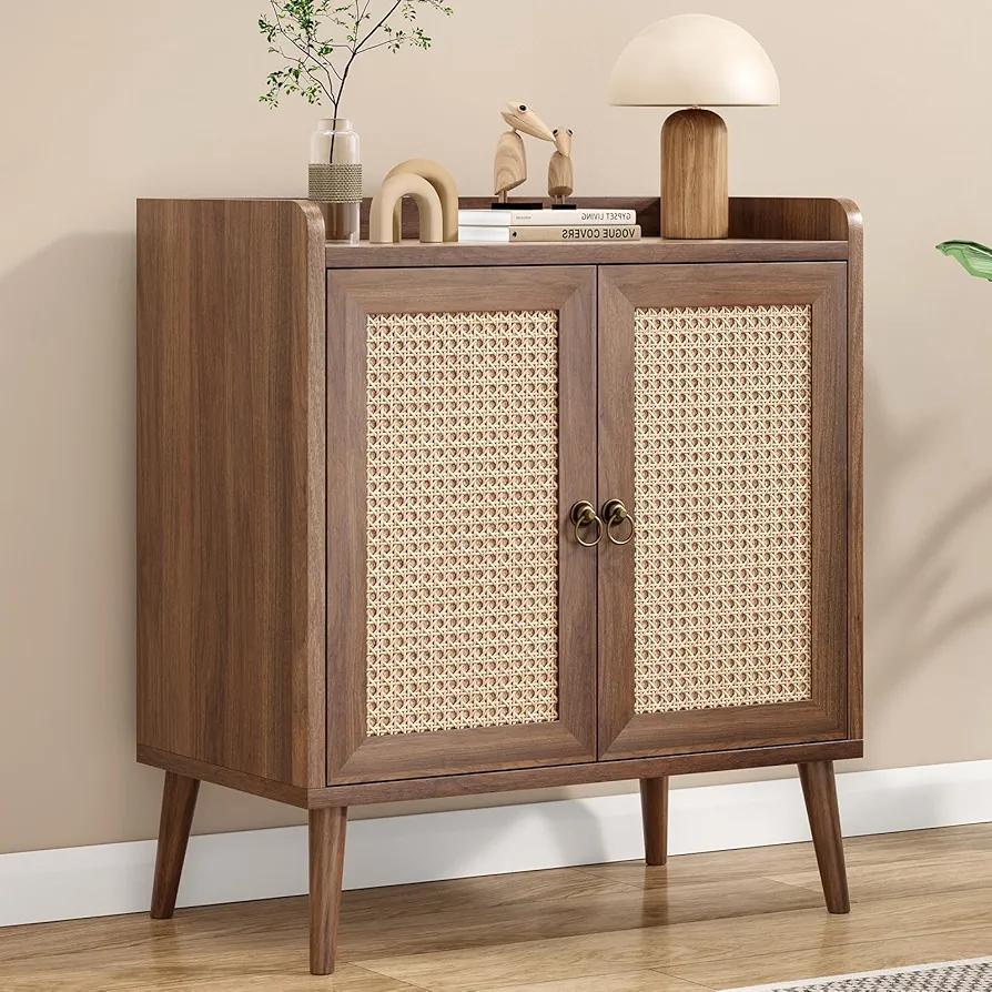 Farini Sideboard Buffet Cabinet with Storage with Rattan Decorated Doors, Vintage Side Cabinets for Dining Room, Living Room,Hallway,Vintage