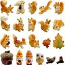 Miniature Squirrel Figurine, 21Pcs Mini Resin Squirrel Figures,Tiny Fall Forest Animals Figurines Fairy Garden Accessories for Outdoor Landscape Garden Lawn Pot DIY Cake Decorations