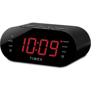 Timex Alarm Clock for Bedroom with FM Radio and 10 Station Presets, Clock Radio with Dual Alarms, USB Charger, Large Display, Sleep Timer, and Snooze  Black (T232B)