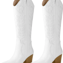 Arromic Cowboy Boots for Women Comfortable Womens Embroidered Western Cowgirl Knee High Boots Pointed Toe Zipper Chunky Heel Country Outfit Retro Tall Boots 9