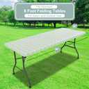 misaya Rectangle Vinyl Table Cloth, Elastic Fitted Flannel Backed Tablecloth, Waterproof Plastic Table Cover Fits 8 Foot Folding Tables for Picnic, Camping, Outdoor (Sage Green, 30" x 96")
