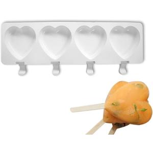 1 Pack Cute Heart Shape Popsicle Molds Silicone Ice Pop Molds 4 Cavities Popsicle Molds for Kids Adults Ice Cream Mold Cakesicles Mould DIY Popsicle Maker Homemade Popsicle Silicone Molds D