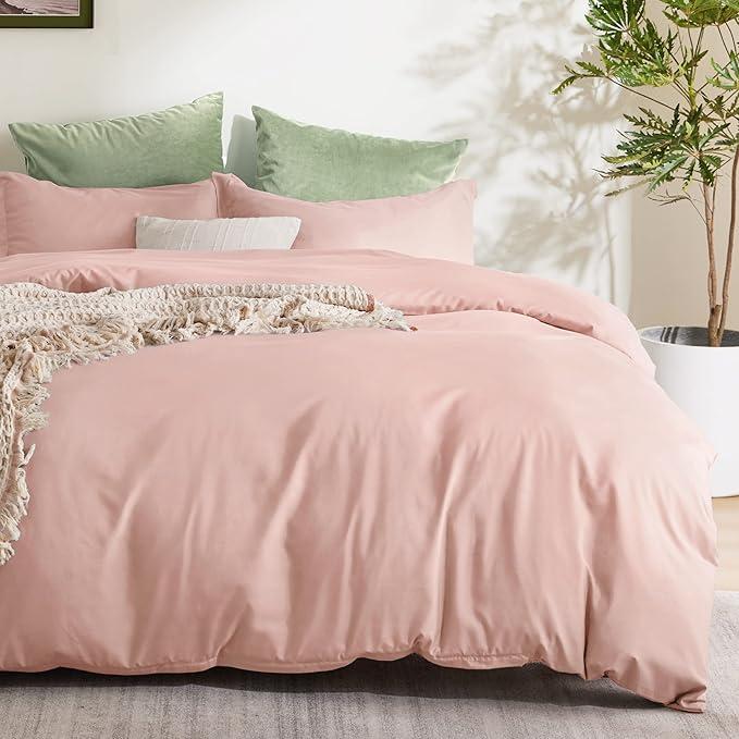Bedsure Duvet Cover Queen Size - Soft Double Brushed Bedding Set for Kids & Adults, Zipper Closure, 3 Pieces, Includes 1 Duvet Cover (90"x90") & 2 Pillow Shams, NO Comforter, Pale Blush