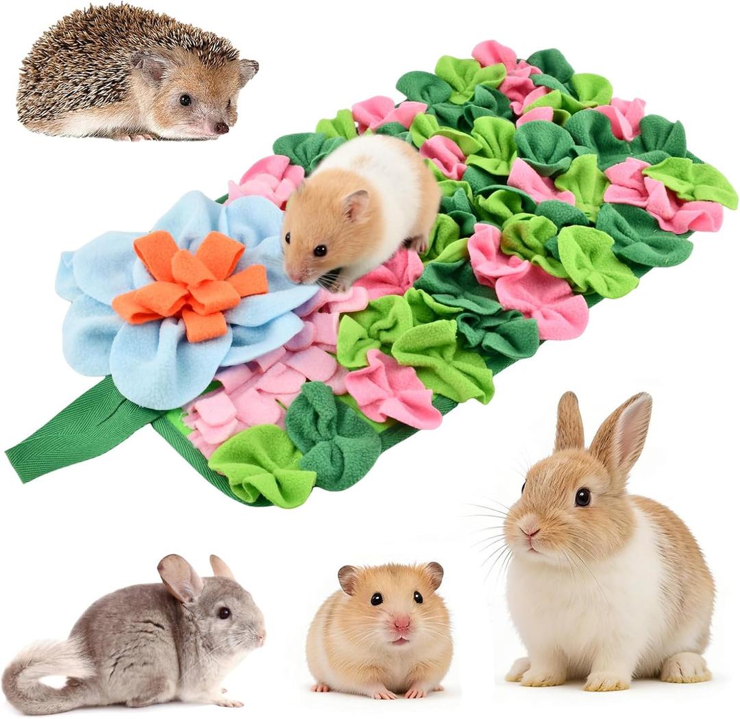 Rabbit Foraging Mat, 18"x10" Snuffle Feeding Mat for Rabbits Guinea Pigs Chinchillas, Pet Feed Game Slow Eat for Small Animals Interactive Puzzle Feed Mat, Washable,Fun Design