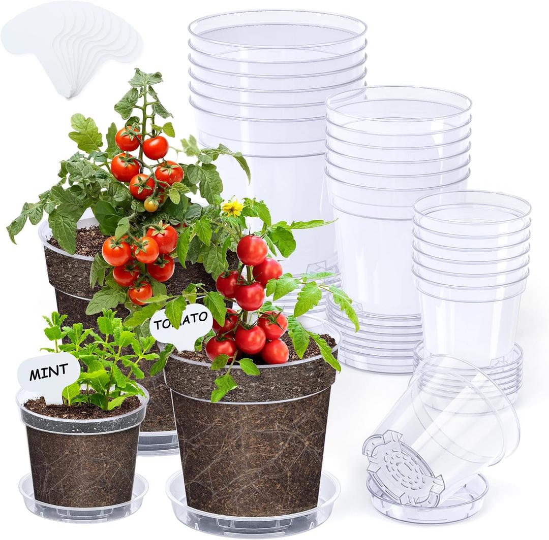4/5/6.7 Inch Clear Nursery Pots 18 Pack with Drainage and Plant Saucers, Variety Pack Rigid High-Transparency Plastic Nursery Pots for Plants, Planter Nursery Pots with Drainage Holes