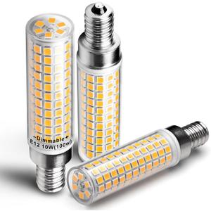 E12 Dimmable LED Candelabra Light Bulbs 100 Watt Equivalent 2700K Warm White 1000 Lumen 10W E12 C7 T6 LED Corn Bulbs for Home Decorative Chandelier Ceiling Fan Pendant Lighting Salt Lamp,3 Pack