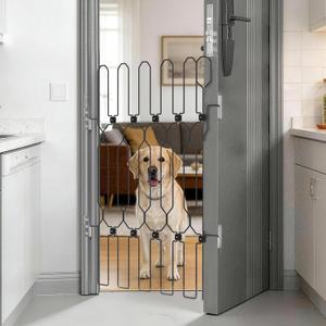 Metal Retractable Dog Gate for Front Door, Adjustable Pet Barrier for Doorways, Easy to Open Door Blocker for Dogs and Cats, Space Saving Design for Apartments RVs Indoor Outdoor