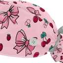 2 Pieces Women Scrub Caps Hearts and Bows Adjustable Working Cap with Buttons and Sweatband Surgical Hat