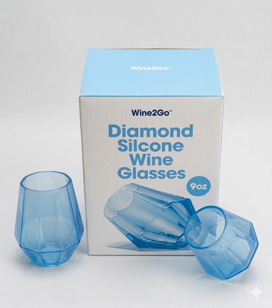 Wine2Go Diamond Silicone Wine Glasses 9oz