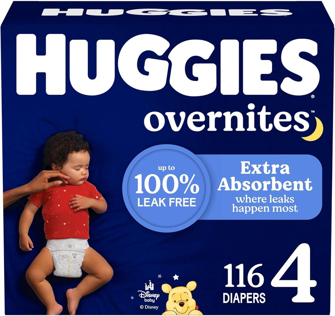 Huggies Size 4 Overnites Baby Diapers: Overnight Diapers, Size 4 (22-37 lbs), 116 Ct (2 Packs of 58)c