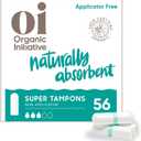 Oi | Organic Initiative - 100% Certified Organic Cotton Non-Applicator Tampons | Ultra-Absorbent, Unscented, Natural, Non-Toxic, Applicator Free | Super | 56 Tampons