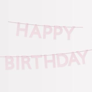 Meri Meri Pink Happy Birthday Banner (Pack of 1), 8' Birthday Party Banner with Excess Cord
