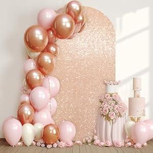 Wish Care 6.6FT Champagne Arch Cover-Sequin Spandex Fitted Wedding Arch Cover Round Top Chiara Background Covers for Birthday Party Baby Shower Photo Arch Stand Decoration
