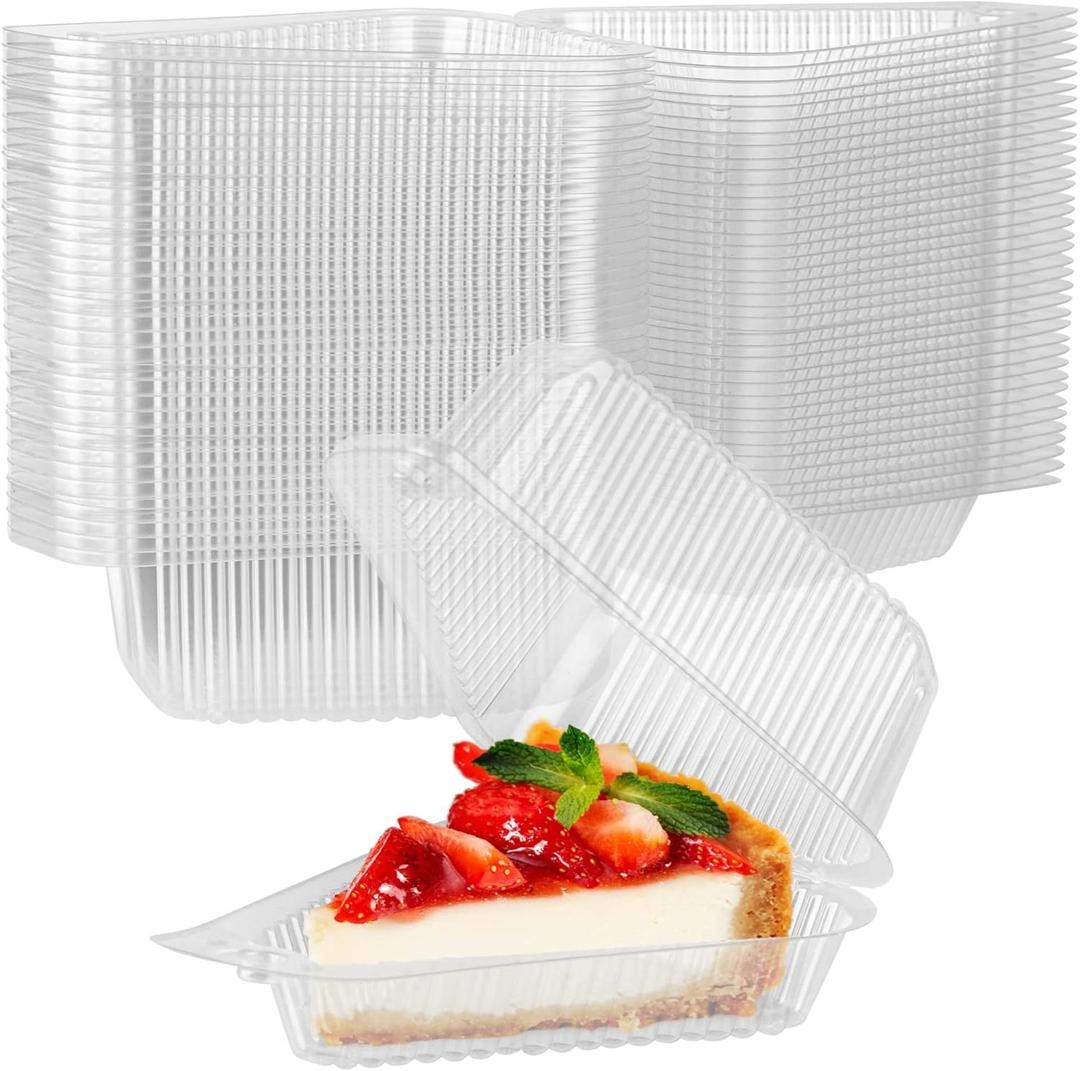 Stock Your Home Cake Slice Container (50 Pack) - 1 Compartment Clear Plastic Trays with Hinged Lid - Single Slice Container for 7-10 Diameter Cake or Pie, Cheesecake, Tres Leches, Flan, Desserts