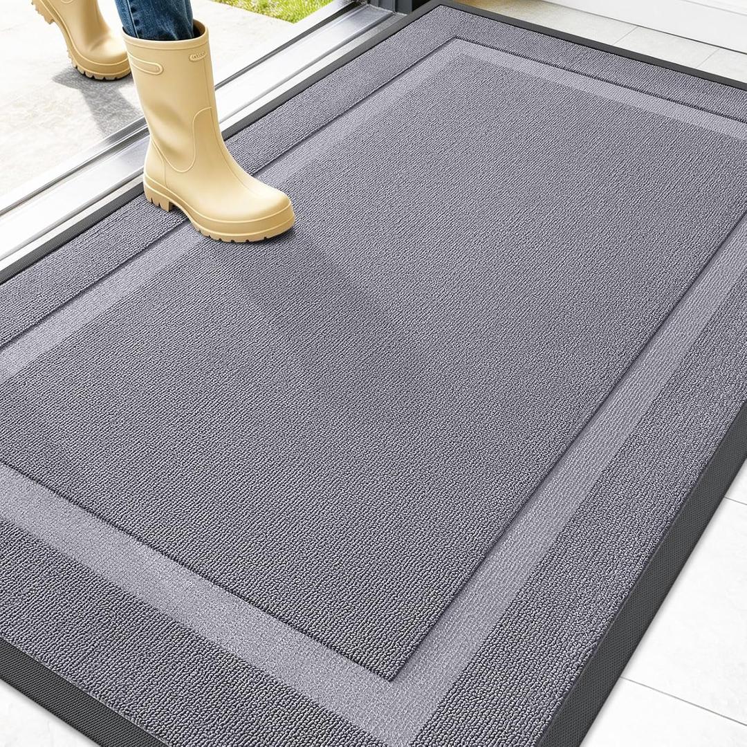 OLANLY Front Door Mat Indoor Outdoor Entrance, Waterproof All-Season, All-Weather Doormat, Sturdy Natural Rubber, Low Profile, Easy Clean Patio Porch Entryway Mat, 47x32, Classic Gray