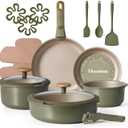 CAROTE 19 Pcs Pots and Pans Set, Nonstick Cookware Sets with Detachable Handle, Oven Safe, Cookware Non Stick Cooking Set w/Frying Pans & Saucepans Green(PFOS, PFOA Free)