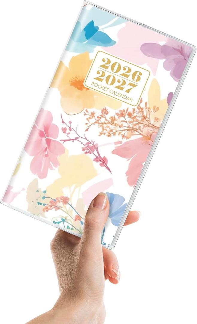Pocket Calendar 2026-2027, Floral 2026-2027 Monthly Planner - 3.7" x 6.7" - Runs from January 2026 Until December 2027, 2026 Pocket Calendar with PVC Cover for Organizing & Planning (Multi-colored)
