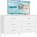 BOLUO Wide White Dresser for Bedroom 6 Drawer,Dresser TV Stand for 60" TV Dressers & Chests of Drawers Fabric Dresser for Closet Modern