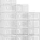 Shoe Storage Box, 15 Pack Clear Plastic Stackable Shoe Organizer for Closet, Interlocking Design Shoe Container Bins for Sneakers, Foldable Shoe Rack with Lids, White
