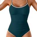Eomenie Women's One Piece Swimsuit Tummy Control Slimming Bathing Suit Ruched Swimwear Tie Back Shell Stitch Swim Suit (Large, Peacock Green)