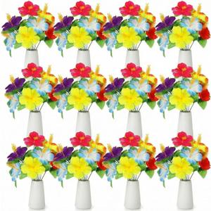 Hotop 12 Pcs Hawaiian Flower Bouquet for Tables Faux Hibiscus Flowers Bouquet Artificial Fake Tropical Flowers for Luau Summer Themed Party Favors Home Office Garden Decoration Supplies