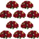 NUPTIO Flower Wedding Centrepieces for Tables - 10 Pcs 9.5in Diameter Crimson Artificial Flowers Rose Ball for Centerpieces Table - Fake Rose Arrangements for Weddings Birthday Party Decor