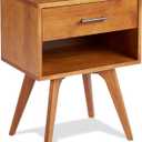 Mid Century Modern One Drawer Nightstand/Constructed of Solid Wood/Castanho Finish