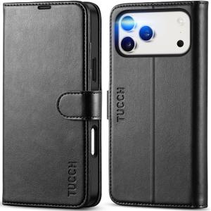 TUCCH Wallet Case for iPhone 17 Pro Max (6.9") 2025, RFID Blocking 4 Card Holders | Kickstand | Shockproof TPU Shell | PU Leather | Magnetic Closure | Protective Flip Folio Cover | Black