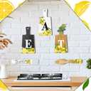 6 Pcs Lemon Cutting Board Eat Sign Set Fall Hanging Art Kitchen Eat Sign Lemon Knife Fork and Spoon Wall Decor Rustic Primitive Farmhouse Kitchen Christmas Decor(Black, White, Yellow)