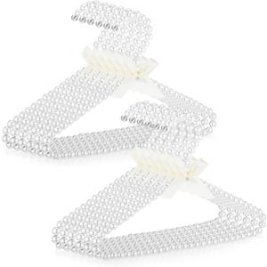 Threan White12 Pcs Pearl Beaded Clothes Hanger Mini Pearl Beads Small Metal Clothes Hangers with Ribbon Standard for Kids Baby Children Pet Dog