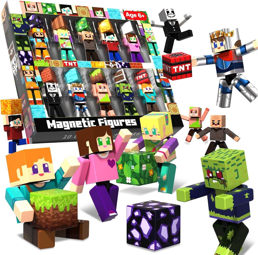Magnetic Blocks with Action Figures 2026 STEM Magnetic Building Blocks for Kids 6+ Christmas, Creative Educational Play Set for Boys & Girls, 20 Pieces