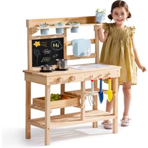 ROBUD Mud Kitchen for Kids Outdoor, Wooden Outdoor Play Kitchen, Kids Mud Kitchen with Removable Sink & Faucet, Outdoor Toys for Children Ages 3+ Years, WG429